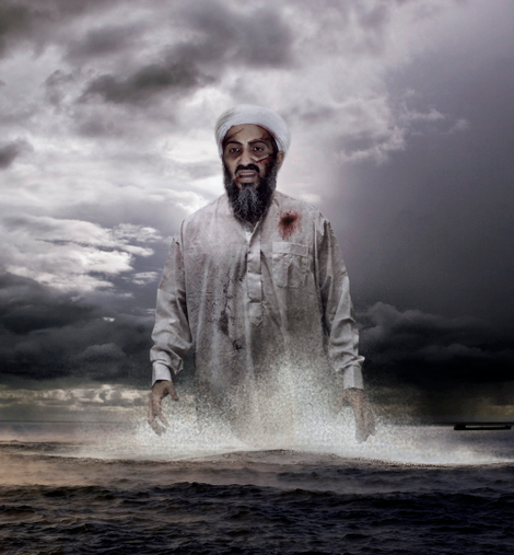 The towering, furious al-Qaeda leader emerges from the ocean.